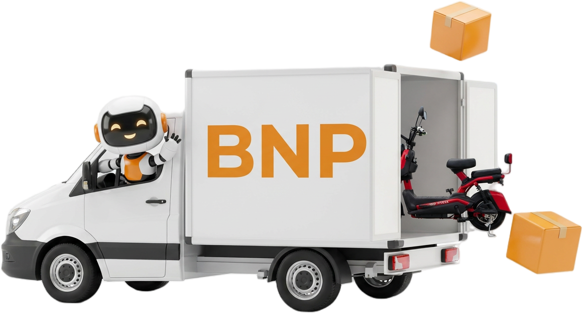 Фургон BNP везёт технику, за рулём робот